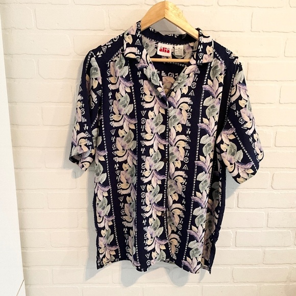 Vintage Women’s Button down shirt Aloha Miami Navy Lavender Southwestern Sz 14 - Picture 1 of 9